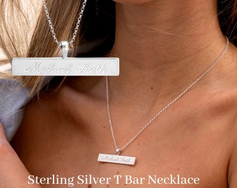 Customized Horizontal Bar Necklace - Sterling Silver 925 - Custom Engraved Jewelry - Personalized Gift for Her