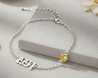 Old English Custom Number Anklet with Bearth Year and Month