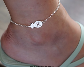 Pineapple Initial Anklet for Women 925 Sterling Silver