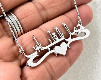 Custom Arabic Name Necklace with Heart, Sterling Silver Arabic Necklace, Calligraphy Nameplate