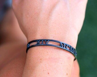 Roman Numeral Bangle Oxidized