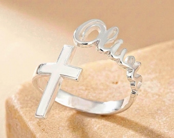 Adjustable Cross Name Ring, Sterling Silver
