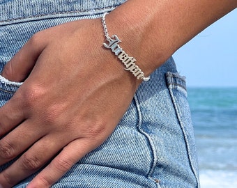 Old English Name Bracelet Sterling Silver