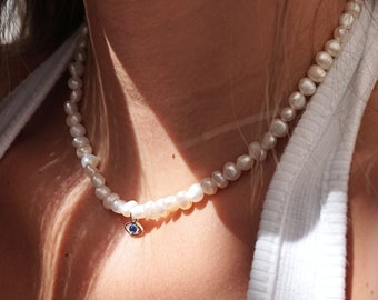 Evil Eye Pearl Choker Necklace