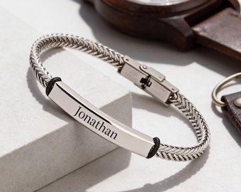 Engraved Mens Cuff Bracelet, Stainless Steel - Personalized Name Jewelry
