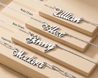 Personalized Cursive Name Necklace, Sterling Silver
