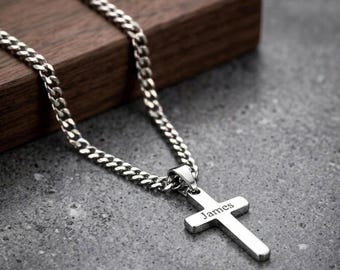 Custom Name Cross Necklace, Stainless Steel