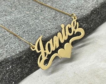 Heart Name Necklace Sterling Silver or 24K Gold Filled