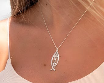 Ichthus Fish Necklace with Hebrew Name