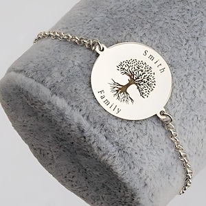Sterling Silver Tree of Life Bracelet: Personalized Family Name Jewelry