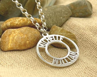 Circle Pendant Necklace with Two Names
