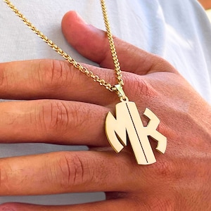 Collar con monograma para hombre con dos o tres iniciales: plata de ley 925 bañada en oro de 24 quilates: regalo para el Día del Padre para él