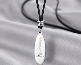 Surfboard Necklace Sterling Silver, Personalized Wave Pendant