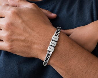 Dad Bracelet Engraved Kids Names, Stainless Steel