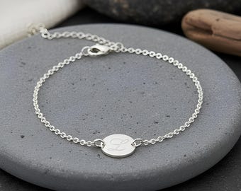 Personalized Initial Anklet for Women: Sterling Silver Rolo Chain
