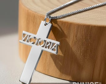 Custom Cross Necklace with Name Sterling Silver