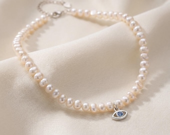 Evil Eye Pearl Choker Necklace