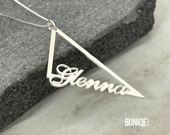 Triangle Name Necklace - 925 Sterling Silver, 24K Gold Plated Jewelry - Valentines Day Gift for Him & Her