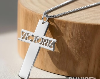 Custom Cross Necklace with Name Sterling Silver