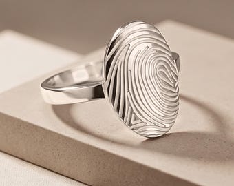 Sterling Silver Fingerprint Signet Ring, Personalized Thumbprint Jewelry