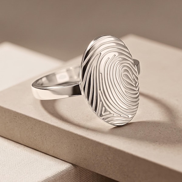 Sterling Silver Fingerprint Signet Ring, Personalized Thumbprint Jewelry