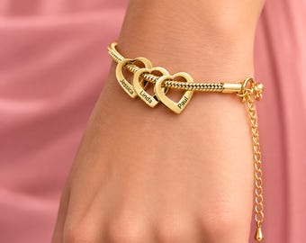 Mammaarmband med barnnamn, personligt berlockarmband för mormor, graverat rostfritt stål