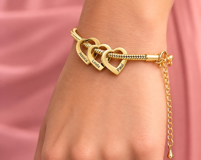 Featured listing image: Mom Bracelet with Kids Names, Personalized Charm Bracelet for Grandma, Engraved Stainless Steel