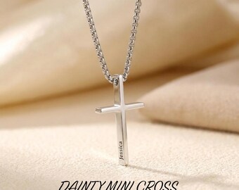 Engraved Cross Necklace for Men, Stainless Steel