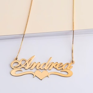 14K Gold Heart Name Necklace: Personalized Solid Gold Jewelry