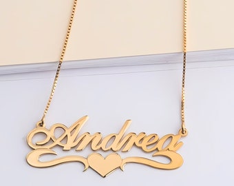 14K Gold Heart Name Necklace