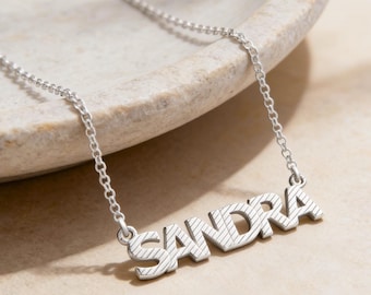 Unique Name Plate Necklace Sterling Silver