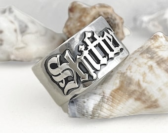 Sterling Silver Old English Name Ring