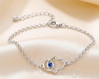 Hamsa Evil Eye Ankle Bracelet, Sterling Silver