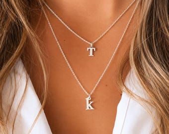 Dainty Initial Necklace, Sterling Silver Personalized Minimalist Jewelry