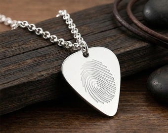 Fingerprint Guitar Pick Necklace, Sterling Silver Secret Message