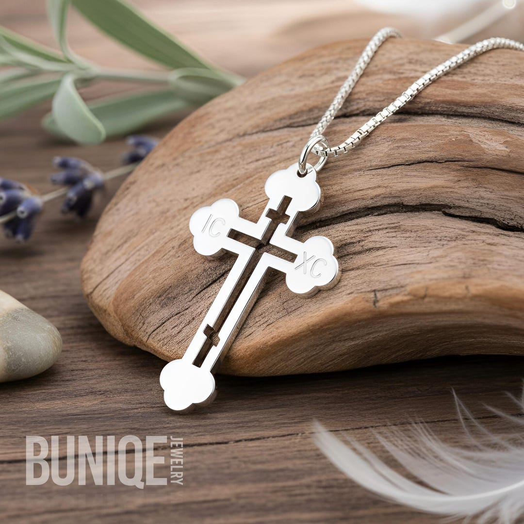 Greek Orthodox Cross Necklace, Sterling Silver 925: IC XC Baptism
