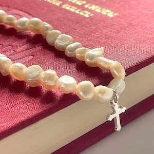 Pearl Choker Necklace: Sterling Silver Orthodox Cross Pendant