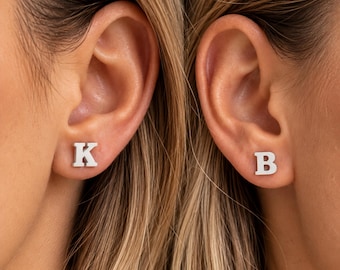 Sterling Silver Initial Stud Earrings