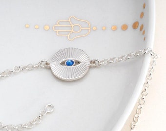 Womens Silver Evil Eye Bracelet