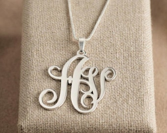 Two Initial Monogram Necklace in Sterling Silver