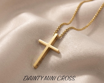 Mini Cross Necklace for Men, 3D Custom Engraved