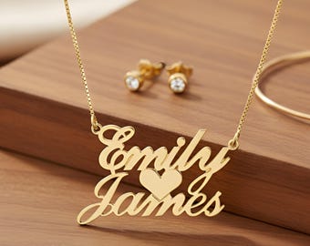 Two Name Necklace with Heart for Couple