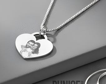 Heart Photo Necklace with Birthstone, Sterling Silver