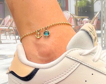 Anchor Anklet for Women 925 Sterling Silver Birthstone Charm Ankle Bracelet - 3mm Rolo Chain - Handmade Jewelry - Gift for Sexy Women