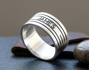 Custom Engraved Mens Name Ring 925 Sterling Silver