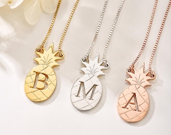 Pineapple Initial Necklace, Sterling Silver