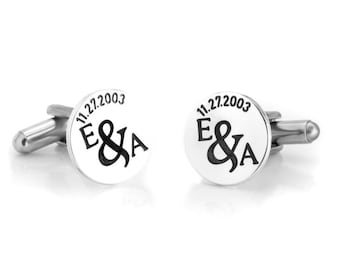 Personalized CUFFLINKS for Men 925 Sterling Silver - Groom Cuff Links Set Custom Engraving - Groomsmen Wedding Gift Father of The Bride