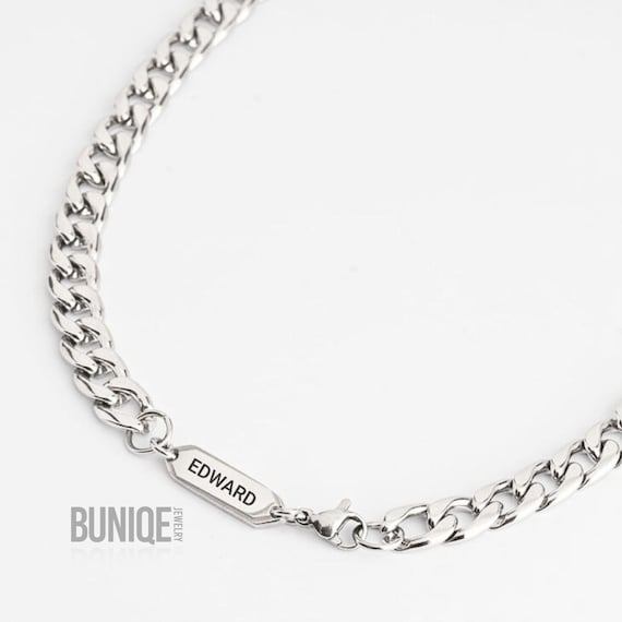 Cuban Link Engraved Mens Chain Necklace Men's Necklace Sterling