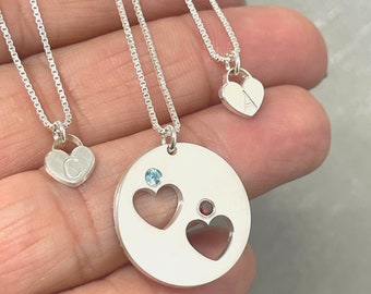 Sterling Silver Mother Daughter Necklace Set