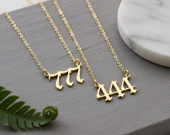 Custom Angel Number Necklace - Old English Font, Sterling Silver